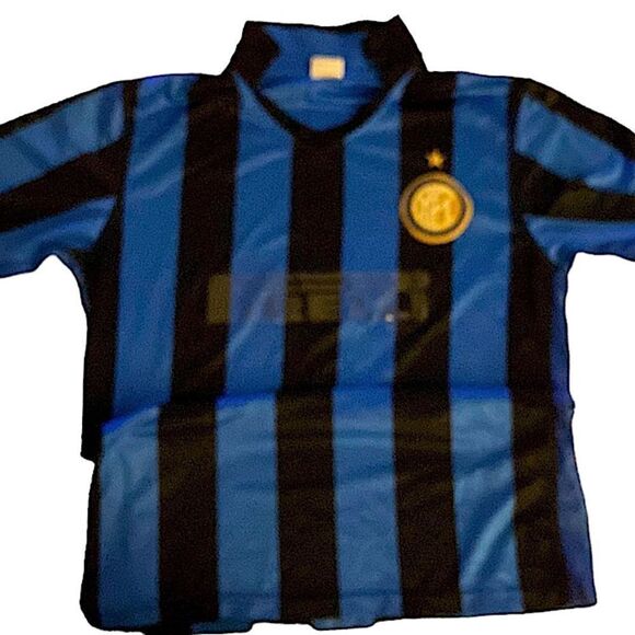 Y14 Inter Milan Pirelli soccer jersey. Pirelli patched peeled off blue black - Picture 1 of 9